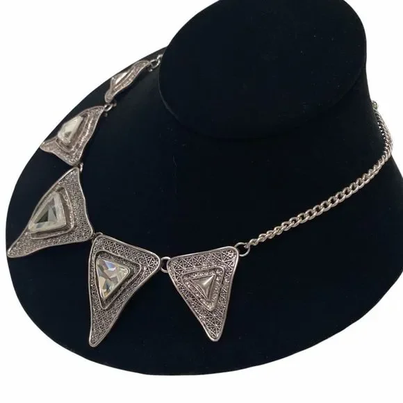 Vintage Silver Mod Mirrored Spiky Necklace